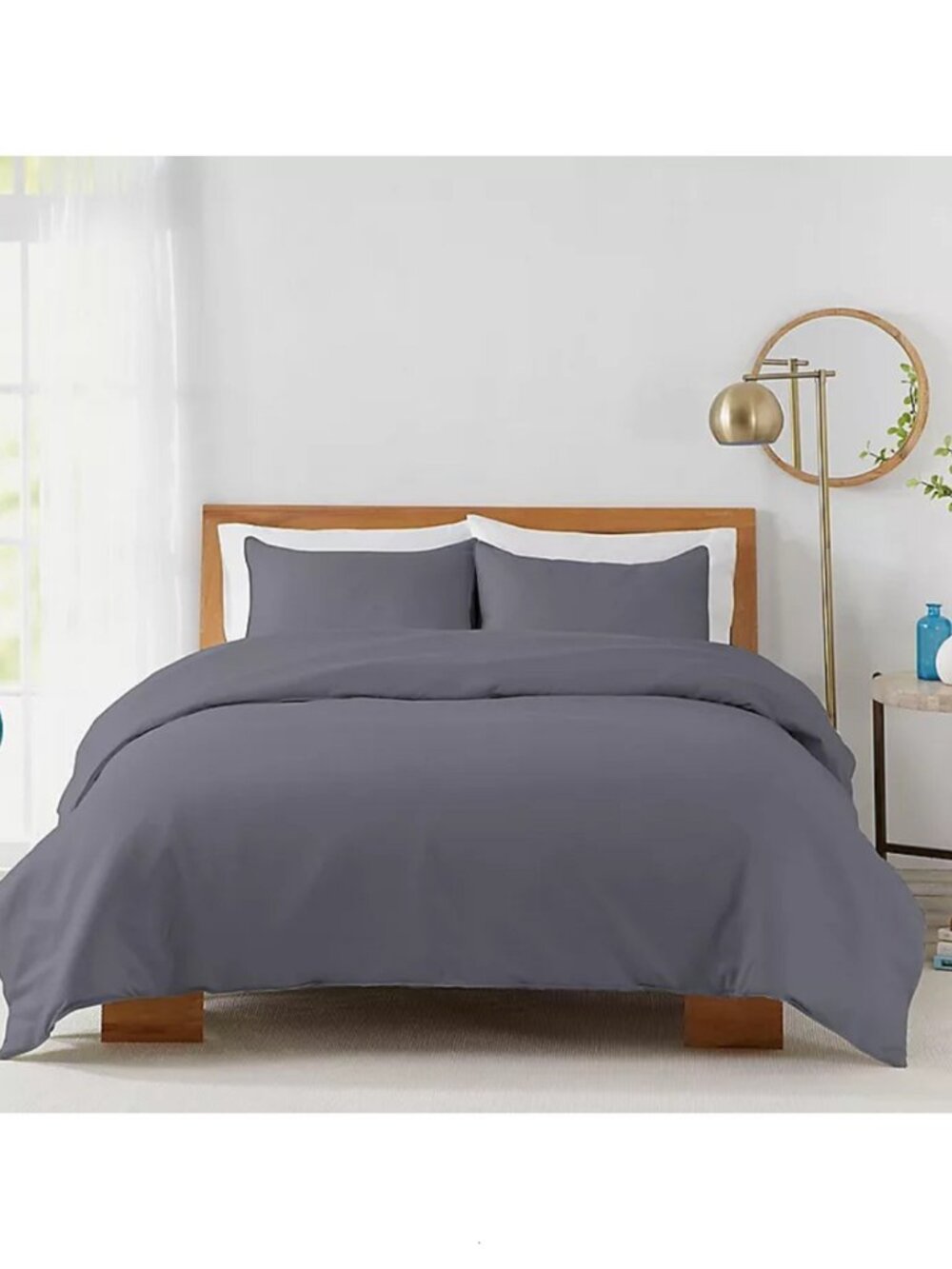 new GRAYISH BLUE Liberty Procurement QUEEN 450 TC Cotton Duvet Cover & 2 Shams